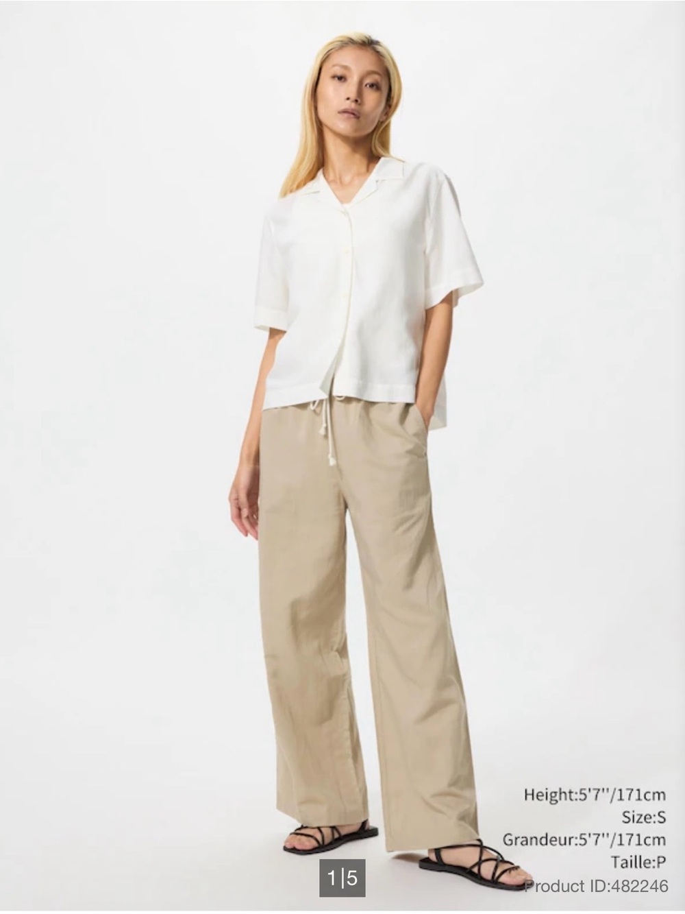 Uniqlo Linen Blend Wide Leg Easy Pants | Beige Elastic Waist